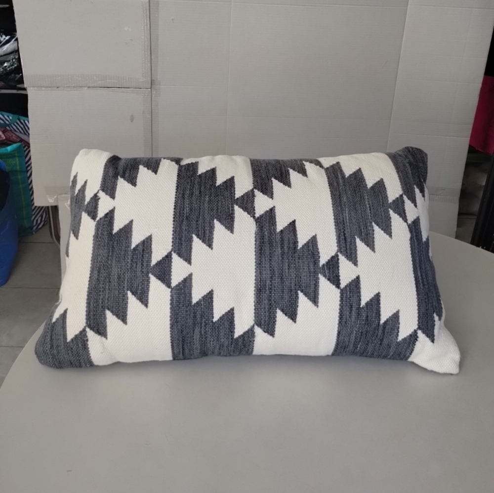 World Market Geometric Gray Beige Throw Accent Pillow Southwest Tapestry 23 X 13
